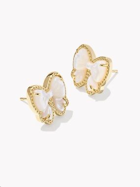Kendra Scott Ivory Mother of Pearl Haley Bow Gold Stud Earrings - NWT
